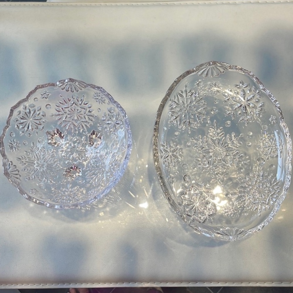 Vintage Mikasa Pair Crystal Snowflake Footed Bowl & Sweet Dish NWT NIB NOS ❄️